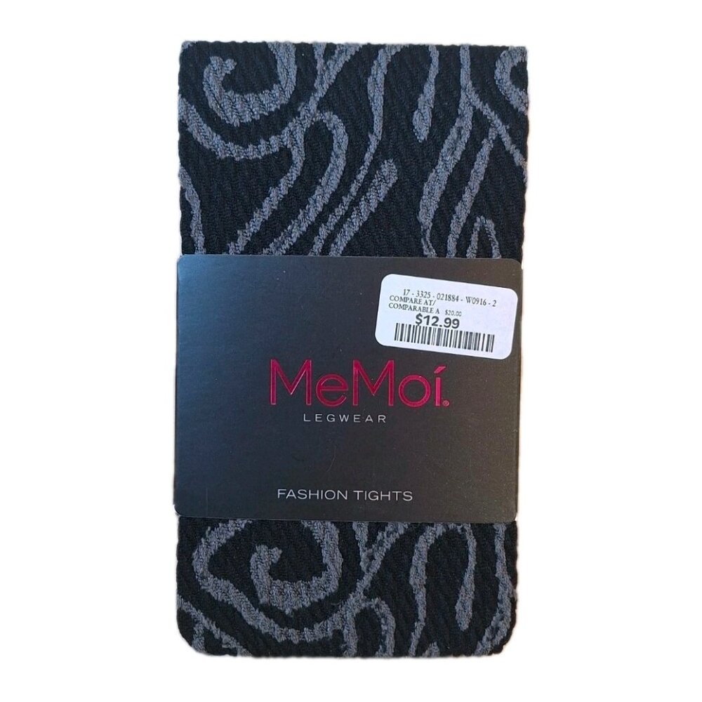 MeMoi  BLACK AND GREY INK FLOW OPAQUE FASHION TIGHTS SIZE S/M  NWT